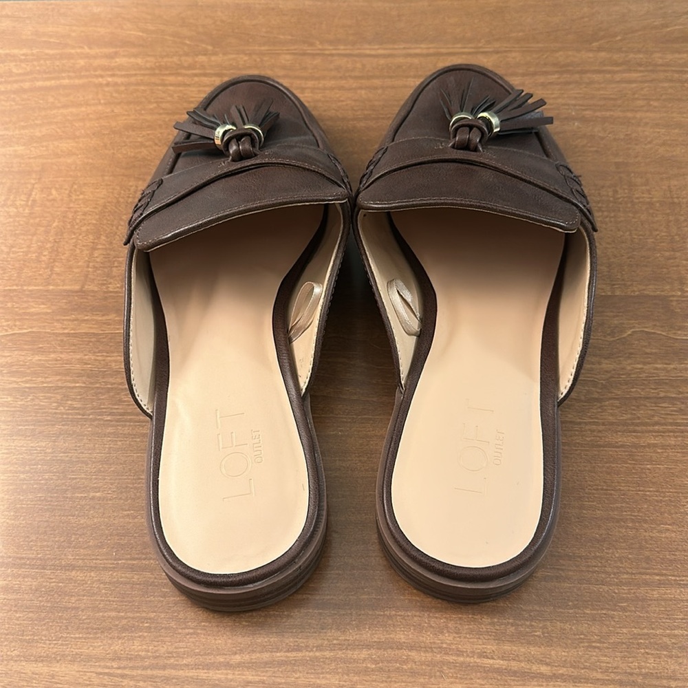 LOFT Outlet Slide On Tassel Mules Brown Size 8 - Picture 3 of 8